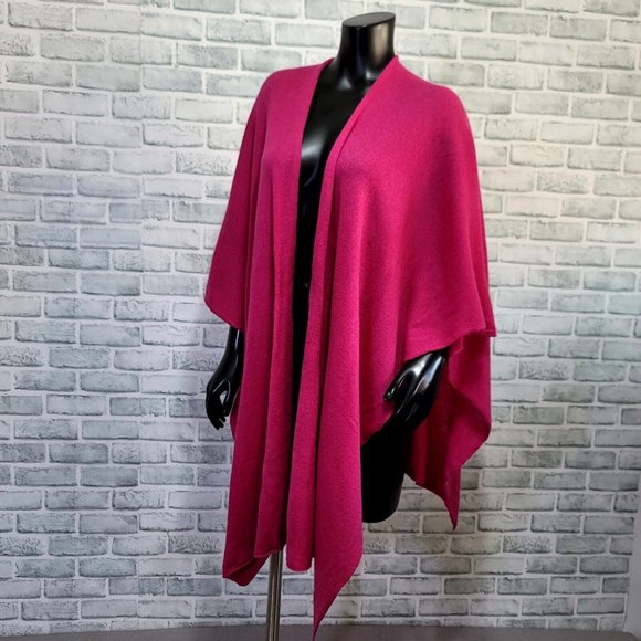 +Beryll Cashmere Serape Cape Shawl Wrap Open Front Poncho Ruana Raspberry OS - Picture 6 of 11